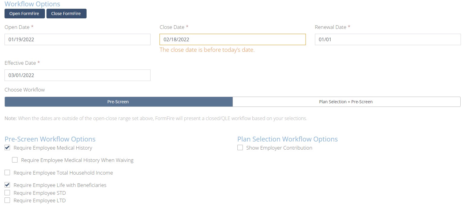 Screenshot showing the Workflow Dates in Client Details before the release