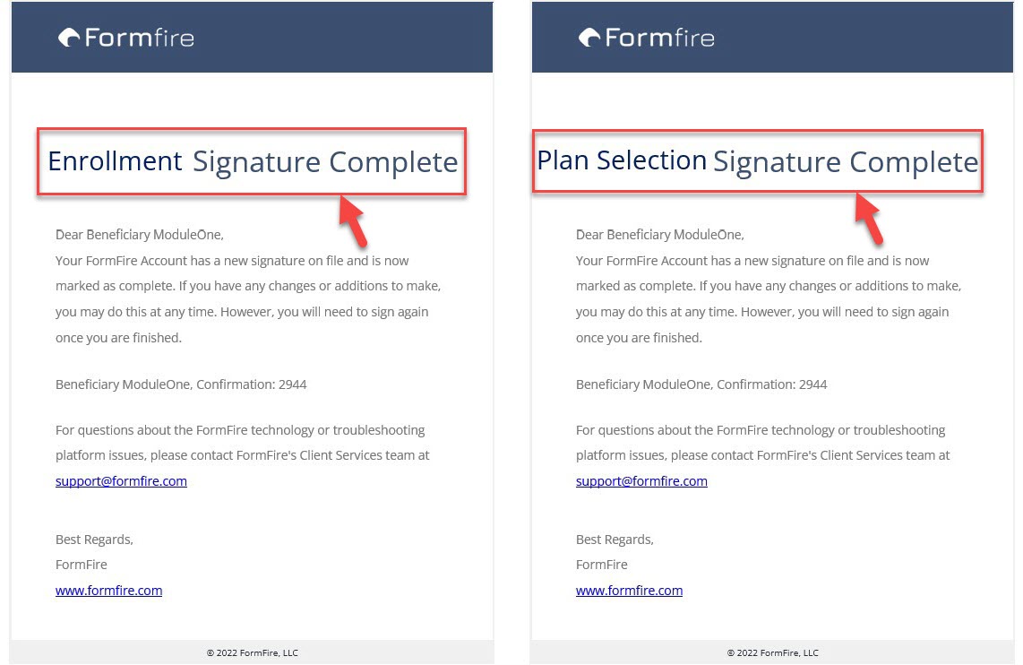 Screenshot showing the updated signature emails
