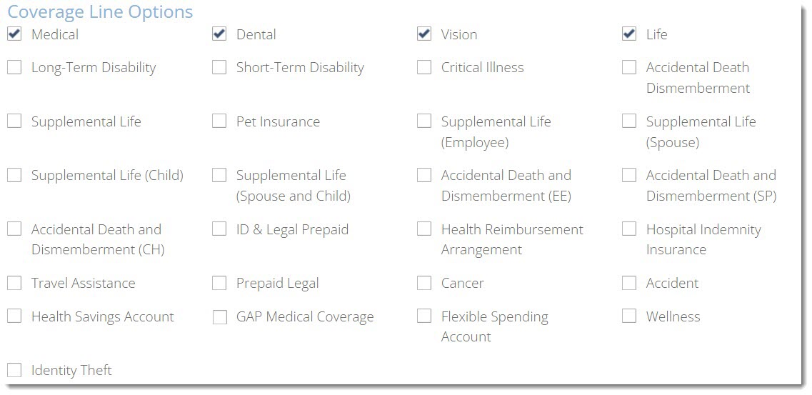 Screenshot showing the Coverage Line Options section