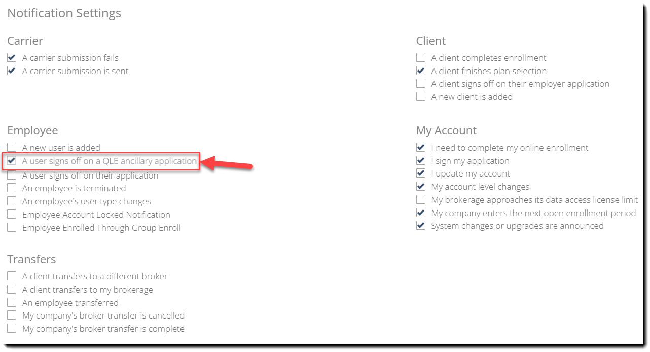 How to turn on/off the QLE Ancillary Application notification as a
