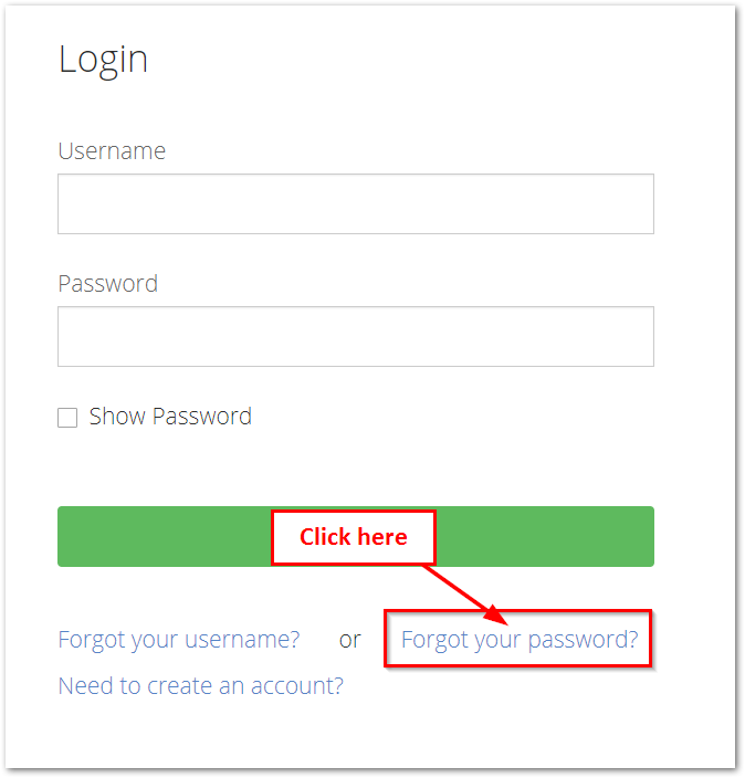Screenshot showing the Forgot Password link