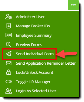 Screenshot highlighting the Send Individual Form option in a context menu in the Employee List