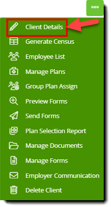 Screenshot highlighting the Client Details option in a context menu on the Client Dashboard