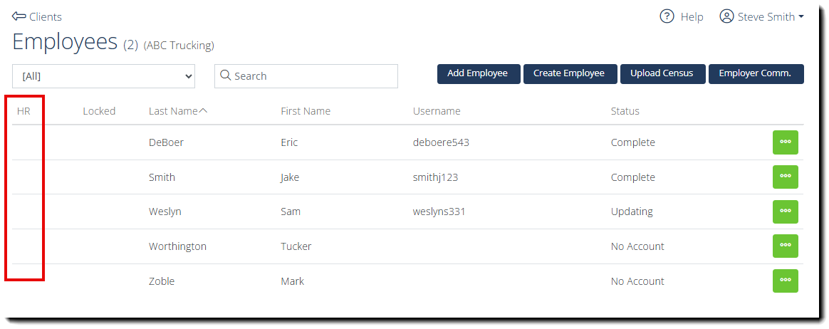 Screenshot highlighting the HR Manager column in the Employee List