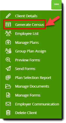 Screenshot highlighting the Generate Census option in a context menu on the Client Dashboard