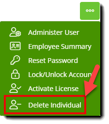 Screenshot showing the Delete Individual option in a context menu in the Individual Users list
