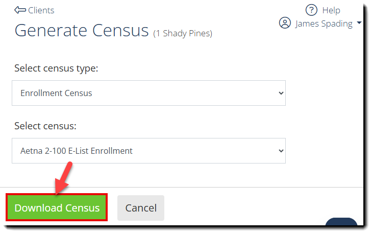 Screenshot highlighting the Download Census button for an Enrollment census on the Generate Census page
