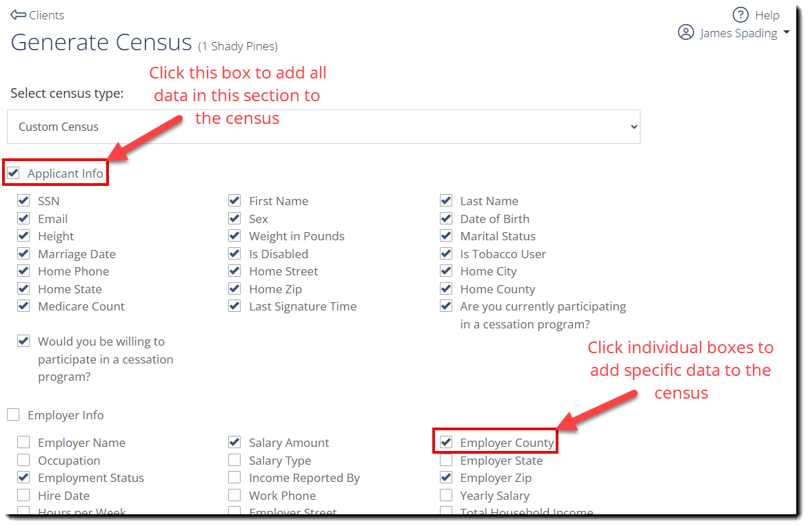 Screenshot showing how to create a custom census