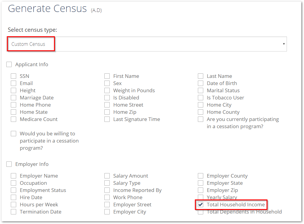 Screenshot showing how to customize the census parameters