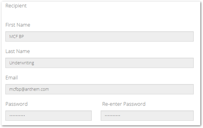 Screenshot showing the Recipient information