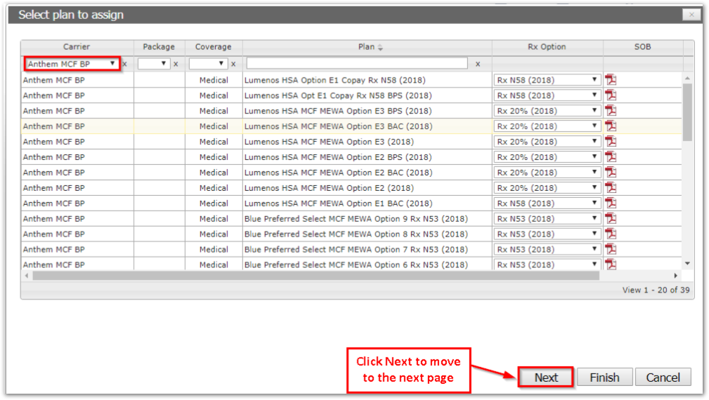 Screenshot showing how to move forward to the next step after selecting a plan to assign
