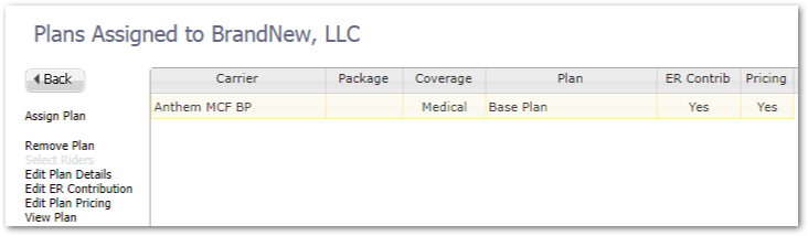 Screenshot showing the Plans Assigned Dashboard