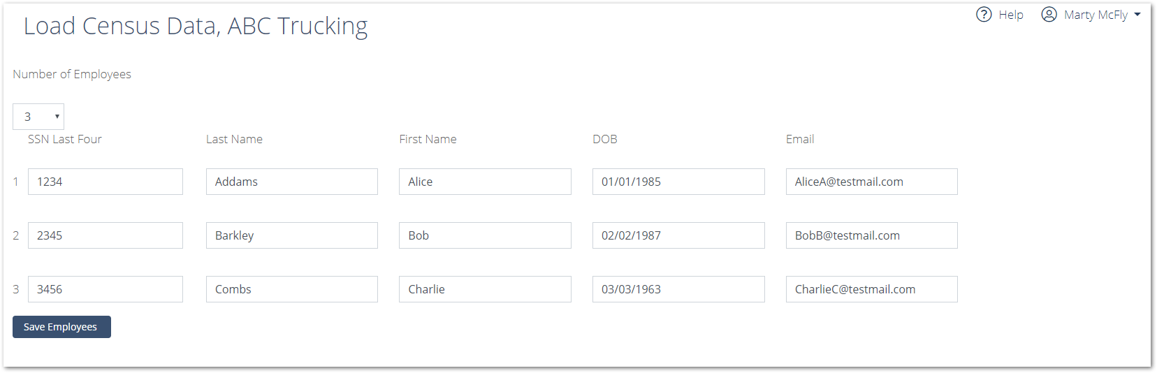 Screenshot showing the Load Census Data page