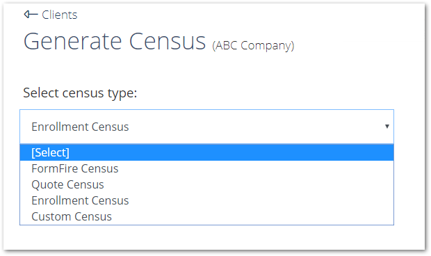 Screenshot showing the Generate Census page