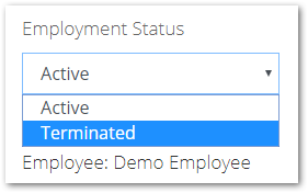 Screenshot highlighting the Terminated Employee status