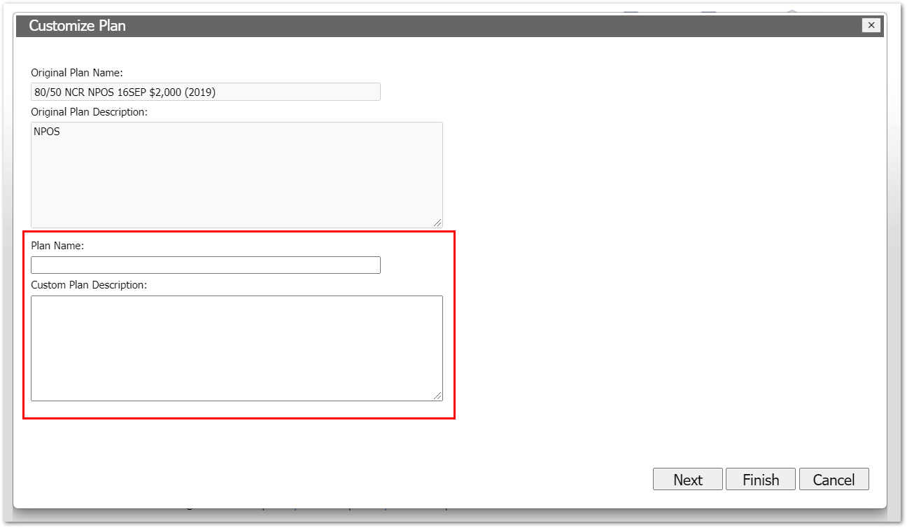 Screenshot showing how to cutomize a plan